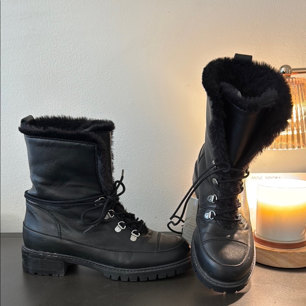 Stuart Weitzman Black Fauc Fur-Lined Snow Boots